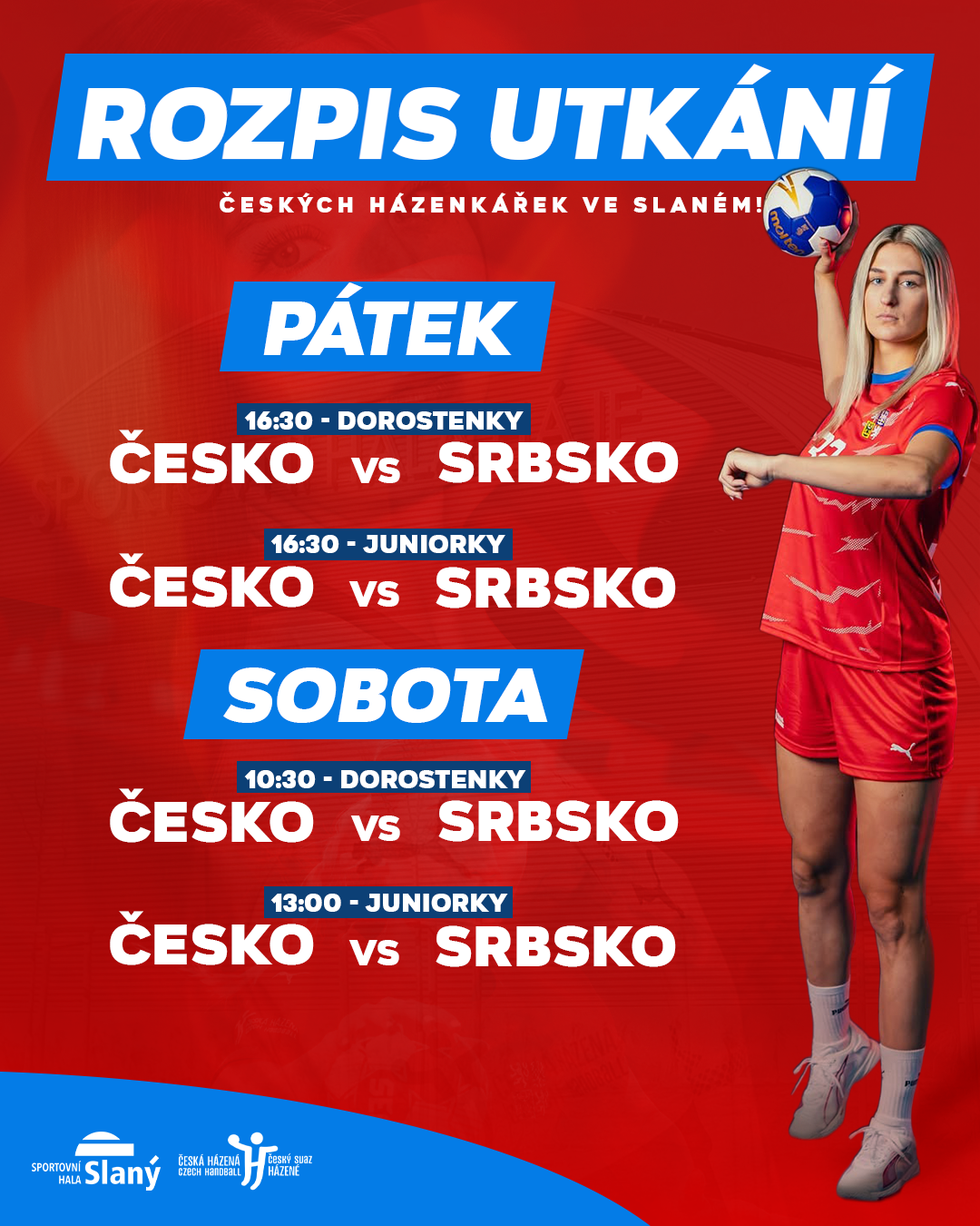Handball match poster, Czech Republic vs Serbia, professional sports graphic
